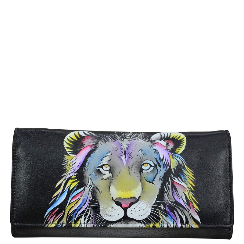 Anna by Anuschka Women's Hand Painted Genuine Leather Multi Pocket Wallet - Lion Pride - Image 1